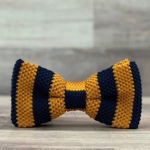 Men’s Golden Yellow & Navy Bold Stripe Knit Bow Tie